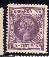 FERNANDO PO POO 1903 RE ALFONSO XIII KING ROI CENT. 4c MH - Fernando Po