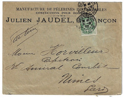 BESANCON Doubs Facture Entête Pèlerine Imperméable Julien JAUDEL 5c Blanc Yv 111 Ob 1902 Piquage Décalé 2 Haut Gauche - Brieven En Documenten
