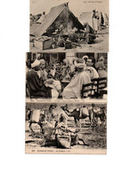MAROC - 3 CARTES ANIMEES -UN FONDOUK - MARCHANDS DE BEIGNETS-UN CAFE -ARABES FUMANT LE CHIBOUK-ANNEE 1912-15 - Other & Unclassified