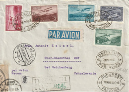Roumanie Lettre Recommandée Par Avion Pour La Tchécoslovaquie 1936 - Covers & Documents