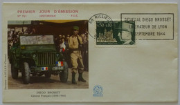 SECONDE GUERRE - LIBERATION DE LYON / GENERAL DIEGO BROSSET - Jeep Militaire - Enveloppe Avec Timbre Et Cachet RILLIEUX - WW2