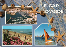 34 - Hérault -Le Cap D'Agde - Cpm Multivues 3 Avec Filet Et Coquillages - - Agde