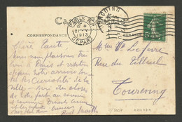 PARIS R.P. DEPART / FLIER / 7 Lignes Ondulées I C Avec Heure / Carte Postale 1913 - Mechanical Postmarks (Advertisement)