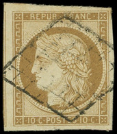 EMISSION DE 1849 - 1a   10c. Bistre-brun, Oblitéré GRILLE, Marges énormes, TTB - 1849-1850 Ceres