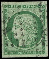 EMISSION DE 1849 - 2b   15c. Vert FONCE, Très Bien Margé, Obl. Losange Léger, TTB. J - 1849-1850 Ceres