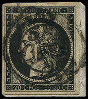 EMISSION DE 1849 - 3    20c. Noir Sur Jaune, Obl. Cursive 58/CUTS Et Càd T15 NOYON (4)/JANV/49 Sur Petit Fragt, TB - 1849-1850 Ceres
