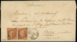 Let EMISSION DE 1849 - 5    40c. Orange, PAIRE Obl. GRILLE S. LAC, Càd TOULON-S-MER 2/3/50, Arr. NIZZA MARITa, TTB - 1849-1876: Classic Period