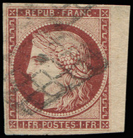 EMISSION DE 1849 - 6     1f. Carmin, Petit Bdf, Oblitéré GRILLE, Belle Nuance, TTB. C - 1849-1850 Ceres