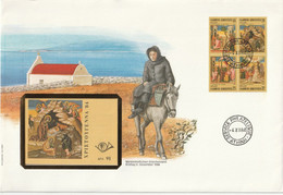 B 892) Griechenland 1984 Mi# 1571-1574 FDC + MH 3: Weihnachten, Detail Aus Ikone 18.Jh. - Covers & Documents