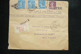 Perfin Lochung Semeuse Bonne Composition Perforé DC16 Sur Lettre Chargée Docks Centre Tours 1932 - Lettres & Documents