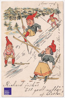 Rare CPA Suède 1902 Thème Ski Sports D'hiver Descente Montagne Lutin - Skiing Gnome Postcard Sweden A80-2 - Sport Invernali
