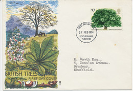 GB 1974, British Trees 10p Horse Chestnut On Very Fine FDC FDI ROTHERHAM, YORKSHIRE - 1971-1980 Decimal Issues