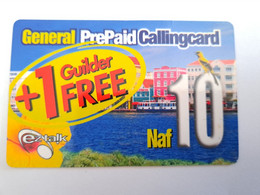 CURACAO NAF 10,-+1  DUTCH HOUSES IN CURACAO GENERAL PREPAID/ +1 GUILDER FREE !!     EZ TALK/ USED  ** 10815** - Antilles (Netherlands)