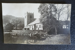 5 OLD PHOTO CARDS - LAKE DISTRICT - CHURCH AND ISLAND AT GRASSMERE, CHURCH AT HELVELLYN,  KESWICK TOWN CENTRE AND BOWNES - Grasmere