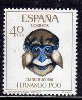 FERNANDO PO POO 1966 STAMP DAY DIA DEL SELLO HEAD OF MOUSTACHED MONKEY 40c MLH - Fernando Po