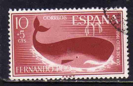 FERNANDO PO POO 1961 STAMP DAY DIA DEL SELLO 1960 WHALE 10 + 5c  USED USATO OBLITERE' - Fernando Po