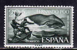 FERNANDO PO POO 1961 STAMP DAY DIA DEL SELLO 1960 HARPOONING WHALE 20 + 5c MLH - Fernando Po