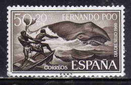 FERNANDO PO POO 1961 STAMP DAY DIA DEL SELLO 1960 HARPOONING WHALE 50 + 20c MLH - Fernando Po