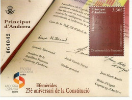 Constitution D'Andorre Année 2018. Un Bloc-feuillet Neuf ** . Haute Faciale.Signature Francois Mitterrand.AND.ESP - Ungebraucht