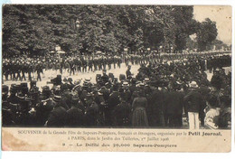1906 PARIS - Carte Défilé Sapeurs Pompiers Au Jardin TUILERIES - Firemen