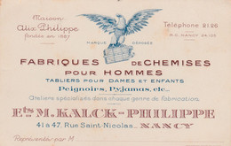 CPA Publicitaire Publicité Réclame (54) NANCY Fabriques De Chemises Pour Hommes Ets M. KALK-PHILIPPE - Werbepostkarten