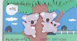 Telecarte Japon * KOALA BEAR * Koalabär (498) BALKEN * FRONTBAR 110-21620 * PHONECARD JAPAN ANIMAL * TIER TELEFONKARTE * - Giungla