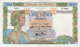 FRANCIA 500  FRANCS 1943  P-95b31 XF++ - 500 F 1940-1944 ''La Paix''