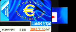 G 1091 C&C 3213 SCHEDA TELEFONICA NUOVA MAGNETIZZATA CAPITALI DELL' EURO MADRID VARIANTE SEGNO ROSSO - [3] Erreurs & Variétées