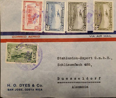 J) 1938 COSTA RICA, AIRPLANE OVER CITY, MULTIPLE STAMPS, AIRMAIL, CIRCULATED COVER, FROM COSTA RICA TO GERMANY - Costa Rica