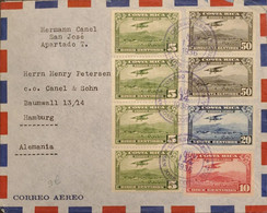 J) 1936 COSTA RICA, AIRPLANE OVER CITY, MULTIPLE STAMPS, AIRMAIL, CIRCULATED COVER, FROM COSTA RICA TO GERMANY - Costa Rica