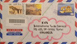 J) 1993 COSTA RICA, NATIONAL THEATER, MULTIPLE STAMPS, AIRMAIL, CIRCULATED COVER, FROM COSTA RICA TO FINLAND - Costa Rica