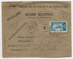 MAROC 30C SEUL ENVELOPPE VALEURS RECOUVREES CASABLANCA 1927 - Cartas