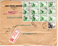 Spanien 1939, 13 Marken Auf Brief Madrid - Norwegen M. Schiffspost-Reko Label - Sin Clasificación