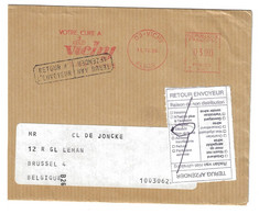 VICHY 030 Allier Lettre Dest Brussel Belgique EMA 3 F Retour Envoyeur Etiquette Raison Non Distribution Bilingue Ob 198 - EMA (Empreintes Machines à Affranchir)