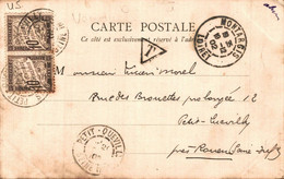 N°95980 -cpa Paire Timbres Taxe 20c -beau Cachet De Montargis 1902 - 1859-1959 Briefe & Dokumente