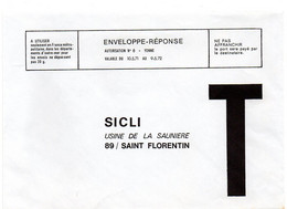 YONNE - Dépt N° 89 = St FLORENTIN 1972 = ENVELOPPE REPONSE T ' USINE De La SAUNIERE ' - Kaarten/Brieven Antwoorden T