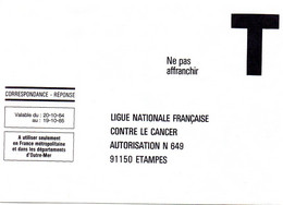 ESSONNE - Dépt N° 91 = ETAMPES 1985 = ENVELOPPE REPONSE T ' LIGUE CONTRE LE CANCER ' - Karten/Antwortumschläge T