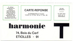 ESSONNE - Dépt N° 91 = ETIOLLES 1969 = CARTE REPONSE T  ' HARMONIE ' - Kaarten/Brieven Antwoorden T