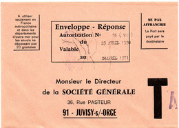 ESSONNE - Dépt N° 91 = JUVISY Sur ORGE 1971 = ENVELOPPE REPONSE T ' BANQUE SOCIETE GENERALE ' - Buste Risposta T