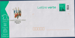 Enveloppe Entier Lettre Verte 20g Comité Entente Anciens Combattant De Pessac Neuf Illustration Drapeaux Associations - Prêts-à-poster:private Overprinting
