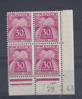 TAXE N° 68 - Bloc De 4 COIN DATE - NEUF SANS CHARNIERE - 28/7/43 - Taxe