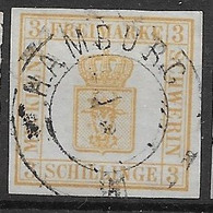 Mecklenburg Schwerin With Hamburg Cancel And Three SIGNATURES VFU  1864 Glattes Papier - Mecklenbourg-Schwerin