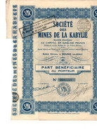 SOCIETE DES MINES DE LA KABYLIE - PART BENEFICIAIRE- ANNEE 1937 - Bergbau