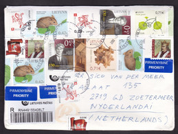 Lithuania: Registered Cover To Netherlands, 2022, 14 Stamps, Mouse, Bike, Wood, Europa, King, History (minor Damage) - Lituania
