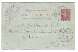 BRIGNOLES Var Carte Postale Entier 10c Semeuse Lignée Yv 129-CP1 Mill 552 Ob 1906 - Postales Tipos Y (antes De 1995)