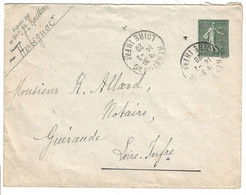 HERIGNAC Loire Inférieure Enveloppe Entier 15c Semeuse Lignée Yv 130-E9 Mill 943 Ob 1920 Int Lilas - Standard Covers & Stamped On Demand (before 1995)