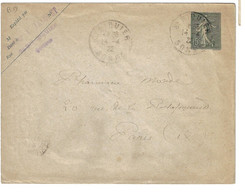 St RIQUIER Somme Enveloppe Entier 15c Semeuse Lignée Yv 130-E9 Mill 963 Ob 1922 Int Lilas - Standard Covers & Stamped On Demand (before 1995)