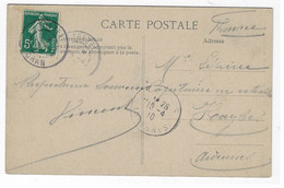 TREZEL Oran Algèrie Carte Postale 5c Semeuse Vert Yv 137 Ob 4 4 1910  Dest Haybes Ardennes - Storia Postale