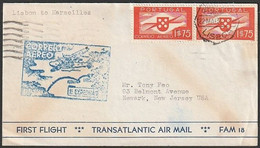 Portugal, 1939 - Correio Aéreo, 1ª Expedição Lisboa > Nova York / Air Mail, 1st Expedition Lisbon > New York // Marseile - Storia Postale