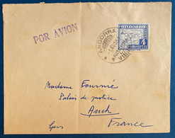 Andorre Lettre Griffe " Por Avion " N°50A 40 Pesetas Bleu Oblitéré Du 1 Aout 1953 D'Andorra La Vieja Pour AUCH TTB - Storia Postale